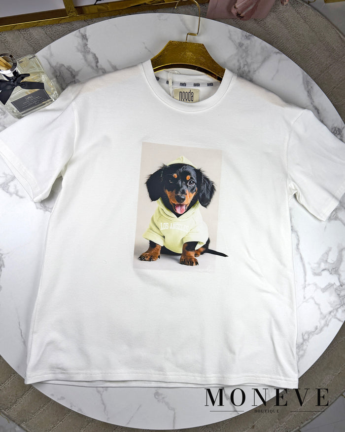 T-shirt Puppy LA – Uroczy Akcent w Twojej Garderobie — detal