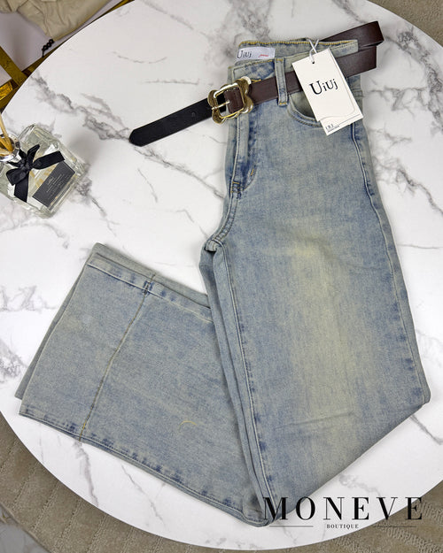 Jeansy Wide Leg z Paskiem – Vintage Blue Vibes