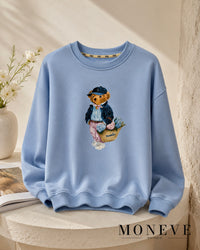 Pastelowa bluza oversize z uroczym misiem i kwiatami — widok 3