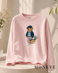 Pastelowa bluza oversize z uroczym misiem i kwiatami — widok 4