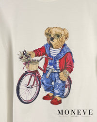 Biały t-shirt z nadrukiem misia na rowerze — widok 3