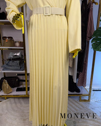 Plisowana Sukienka Marynarkowa Maxi – Pastelowy Żółty — widok 4