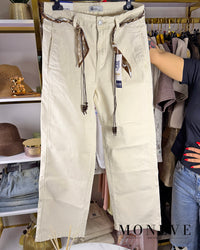 Beżowe Spodnie Wide Leg z Apaszką – M.SARA Denim — widok 3