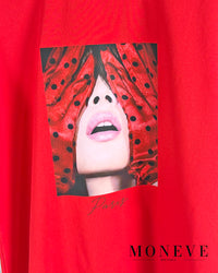 Czerwony t-shirt damski z nadrukiem Paris — widok 3