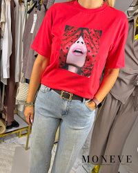 Czerwony t-shirt damski z nadrukiem Paris — widok 4