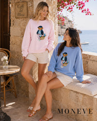 Pastelowa bluza oversize z uroczym misiem i kwiatami — widok 2