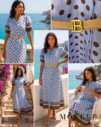 Sukienka Koszulowa 'Capri' Midi w Kropki z Paskiem — widok 1