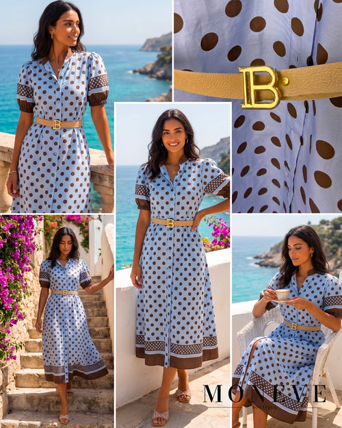 Sukienka Koszulowa 'Capri' Midi w Kropki z Paskiem